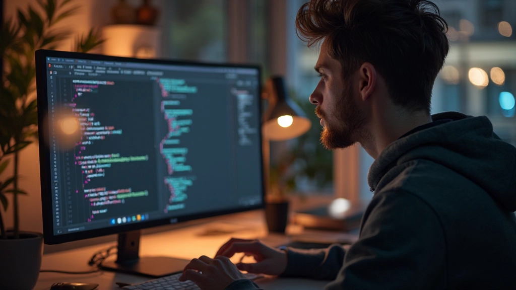 Frontend developer die navigatie-code schrijft in moderne code-editor met kleurgecodeerde syntax highlighting
